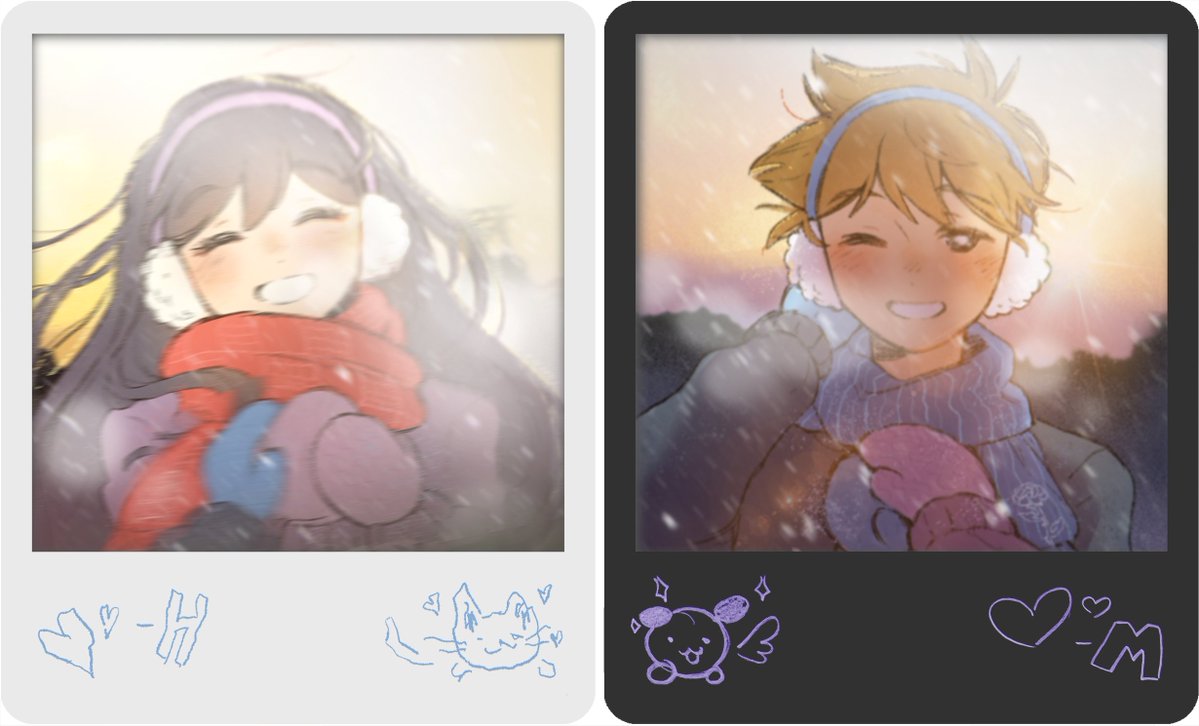starsowing's tweet photo. I got to draw the bonus Hero/Mari polaroids for Vol. 3 of the OMORI Manga too! 💙💜 Taking photos in the cold is tough, but they tried their best!  📸 https://t.co/mFWjgjMVv8