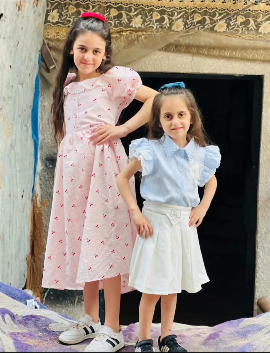 OnlinePalEng's tweet photo. Childhood Under Bombardment and Death:
Two Palestinian girls, Lana and Bana Ahmad, were killed at dawn today when Israeli airstrikes bombed Jabalia refugee camp in the northern Gaza Strip. https://t.co/8fkWlr1poJ
