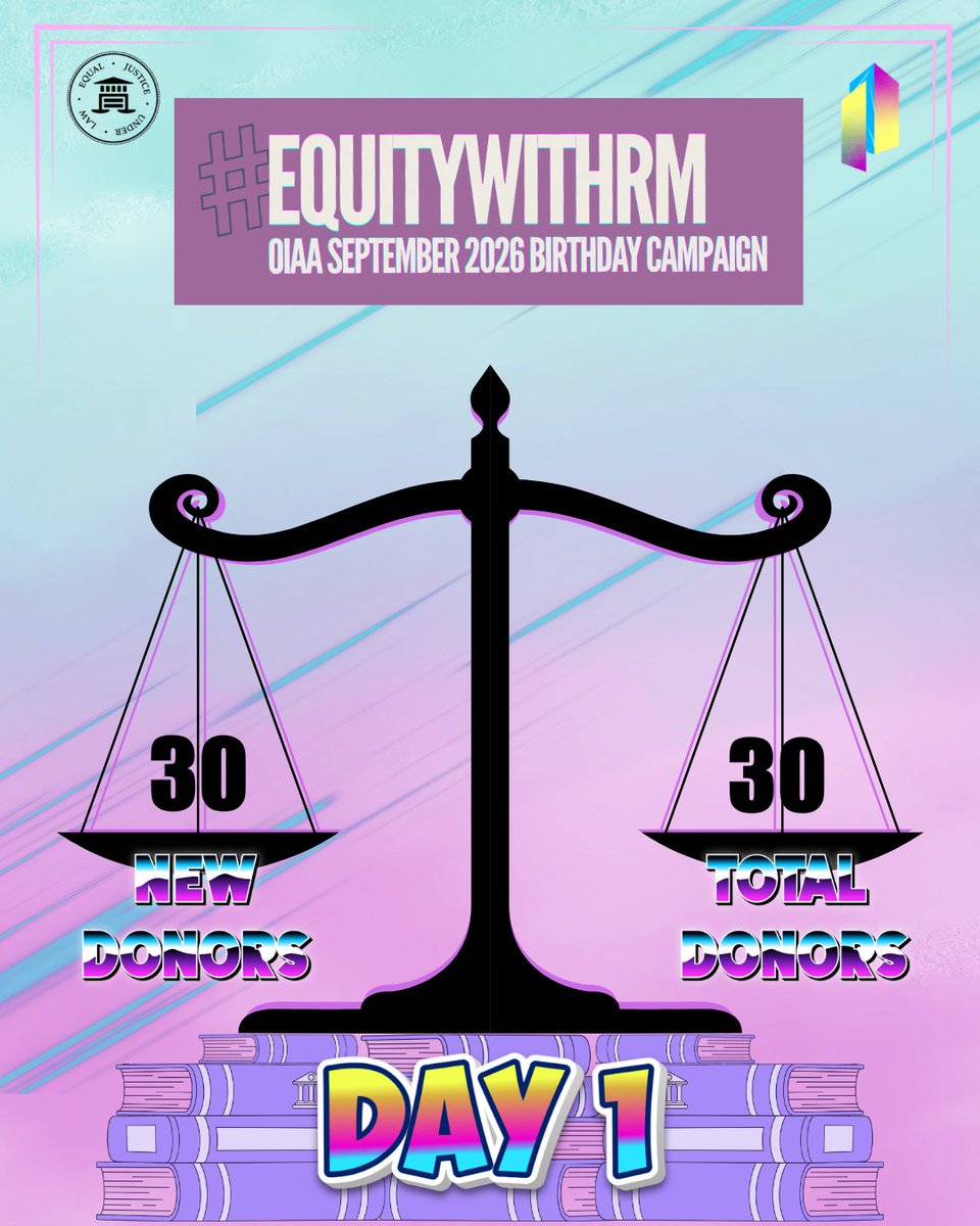 OneInAnARMY's tweet photo. As we get half way through our 1st day of our #EquityWithRM campaign, for Equal Justice Under Law @ejulorg , there have been 3⃣0⃣donors that shows their unity for equitably. Let’s keep this great start going! ⚖️ https://t.co/9DmJPEu8Fg