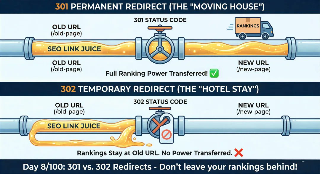 dilrubacinar's tweet photo. A 302 tells Google a move is temporary, so it may keep ranking the old URL. For permanent moves, use 301. In Next. js, permanent: true https://t.co/pml9l1CU7m