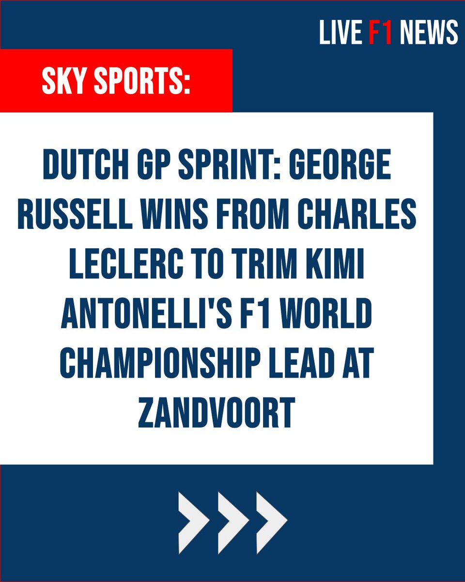 JulioPosta8au's tweet photo. Live Sky Sports F1 News: Dutch GP Sprint: George Russell beats Charles Leclerc to cut Kimi Antonelli’s F1 championship lead at Zandvoort. https://t.co/Zj2s9QafXF