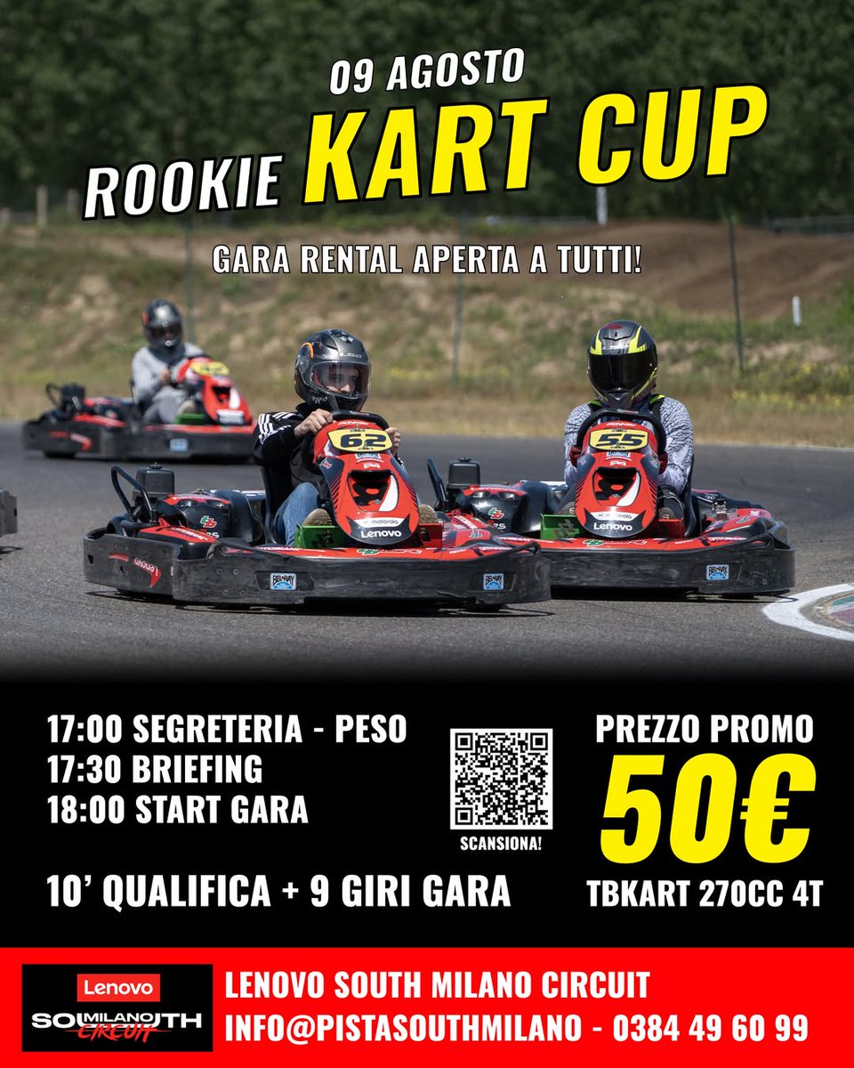 EllsworthBdd's tweet photo. ROOKIE KART CUP – AUGUST 9, 2026

Rental race open to everyone, even first-timers! 10-minute qualifying + 9-lap race in TBKart 270cc 4T karts. Meet at 5:00 PM – Start at 6:00 PM
Promo: €50

See you on the grid! https://t.co/AVamLtnju9