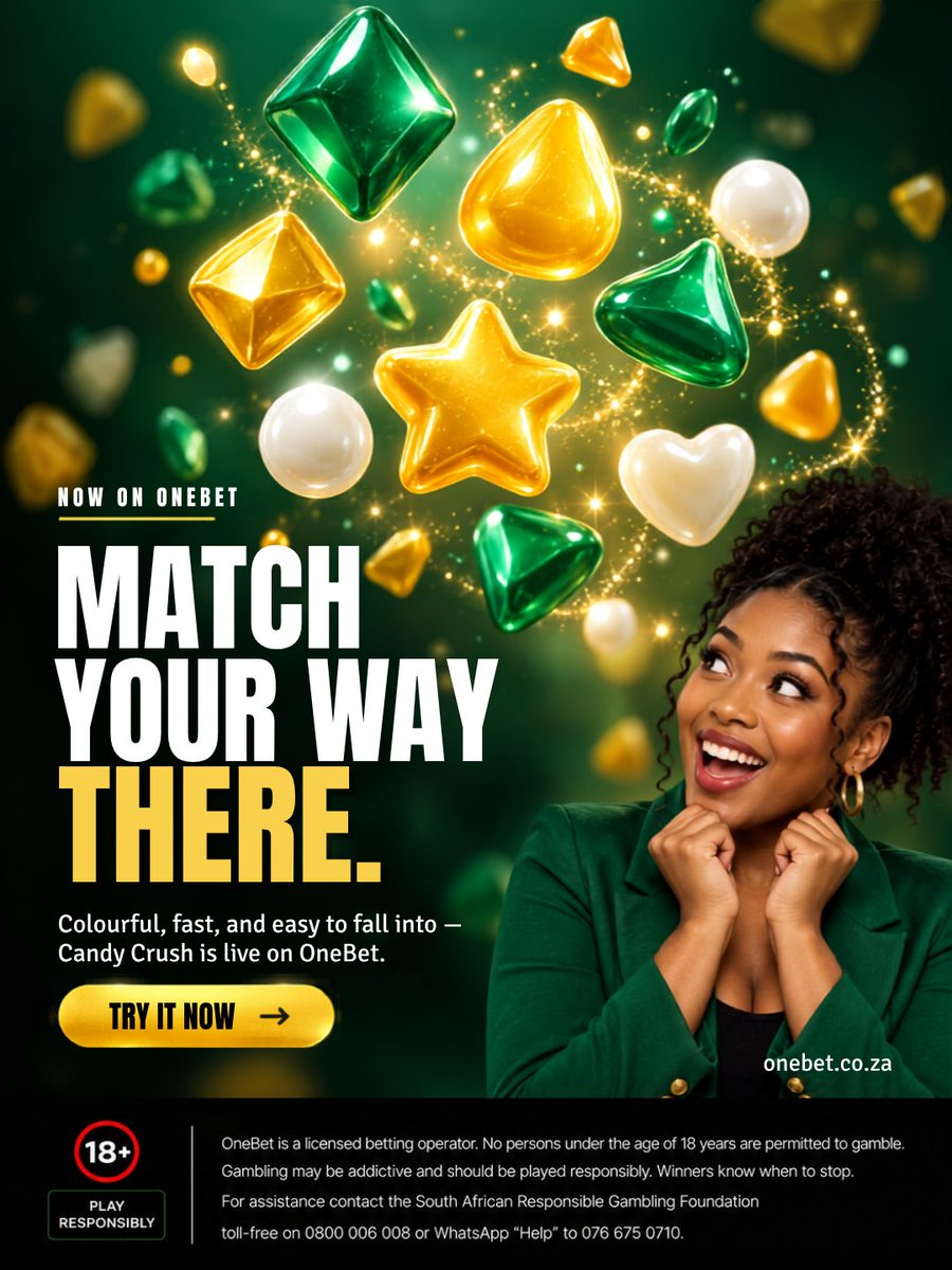 OneBet_SA's tweet photo. 🍬 MATCH YOUR WAY THERE

Candy Crush just landed on OneBet — colourful, fast, and dangerously easy to fall into. 🍭

Ready for a round?

👉 Try it now at https://t.co/bWa3RIYMGD

#OneBetSA #OneBet #CandyCrush #OnlineGamingSA #GamingSouthAfrica #OnlineEntertainment #SouthAfrica #PlayResponsibly

—

OneBet is a licensed betting operator. No persons under the age of 18 years are permitted to gamble. Gambling may be addictive and should be played responsibly. Winners know when to stop. For assistance, contact the South African Responsible Gambling Foundation toll-free on 0800 006 008 or WhatsApp "Help" to 076 675 0710.

Entertainment only • Play responsibly • 18+ • Licensed by the WCGRB.