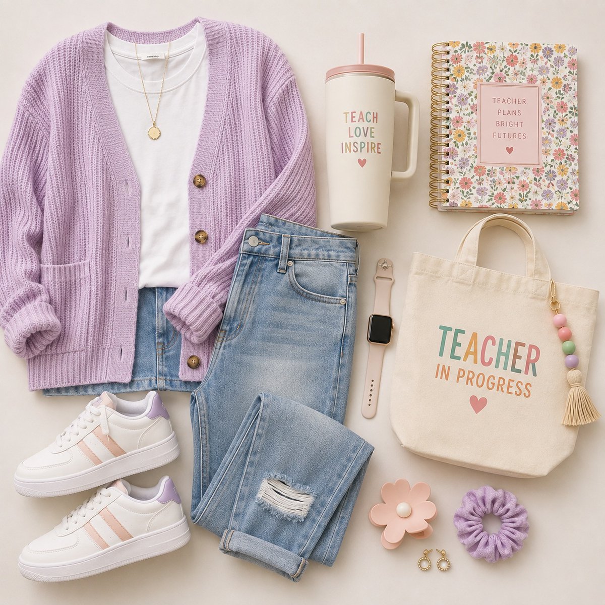 KathieJenaxcc's tweet photo. Soft sage, dusty pink, lavender, and cream create a sweet, calming teacher outfit with just the right amount of color. https://t.co/9TssyUy0sU