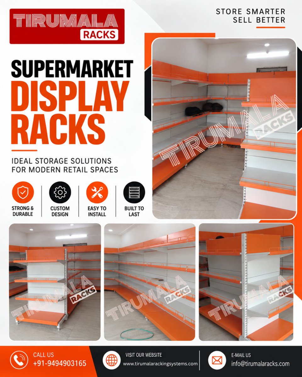 TiruRacks's tweet photo. Transform your retail space with Supermarket Display Racks from Tirumala Racks. Designed for modern stores, these racks offer an organized, durable, and attractive display solution for your products.
#TirumalaRacks #SupermarketDisplayRacks #RetailDisplay #SupermarketRacks https://t.co/PfhjClzKFg