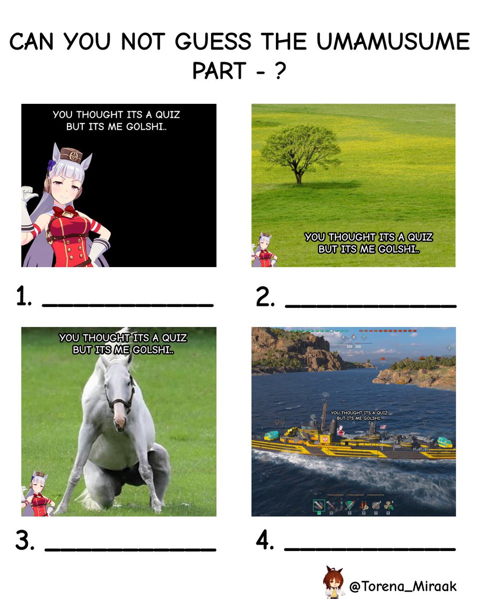 Torena_Miraak's tweet photo. Can you NOT Guess The Umamusume based on the Image ?    
Part - 6         

#UmaMusumePrettyDerby #UmaMusume #ウマ娘プリティーダービー #ウマ娘 #Cygames #umameme #umapost #umashare #canyouguesstheuma #goldship #golshi #torenamiraak #umaquiz #guessuma #uma https://t.co/uiqKKIrZNV