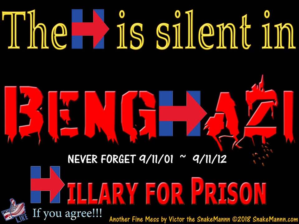 SnakeMannn's tweet photo. Never Forget BENGHAZI! Hillary and Obama still need to go to PRISON for the Murders of 4 AMERICANS! #NeverForget #Benghazi #HillaryForPrison 13 hours! 9/11/12 https://t.co/M1e1TbzuZb