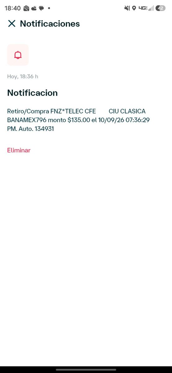 RIVAXXZ's tweet photo. 🚨 ALERTA: CARGOS NO RECONOCIDOS
Me apareció un cargo NO reconocido de $135 MXN como “FNZ*TELEC CFE”. Banamex confirmó que fue una compra por internet y aparece como cargo recurrente.
¿A alguien más le pasó? Revisen sus movimientos.
@CFEmx @Citibanamex @BanamexContacto @banamex https://t.co/YKYIO04Yb7