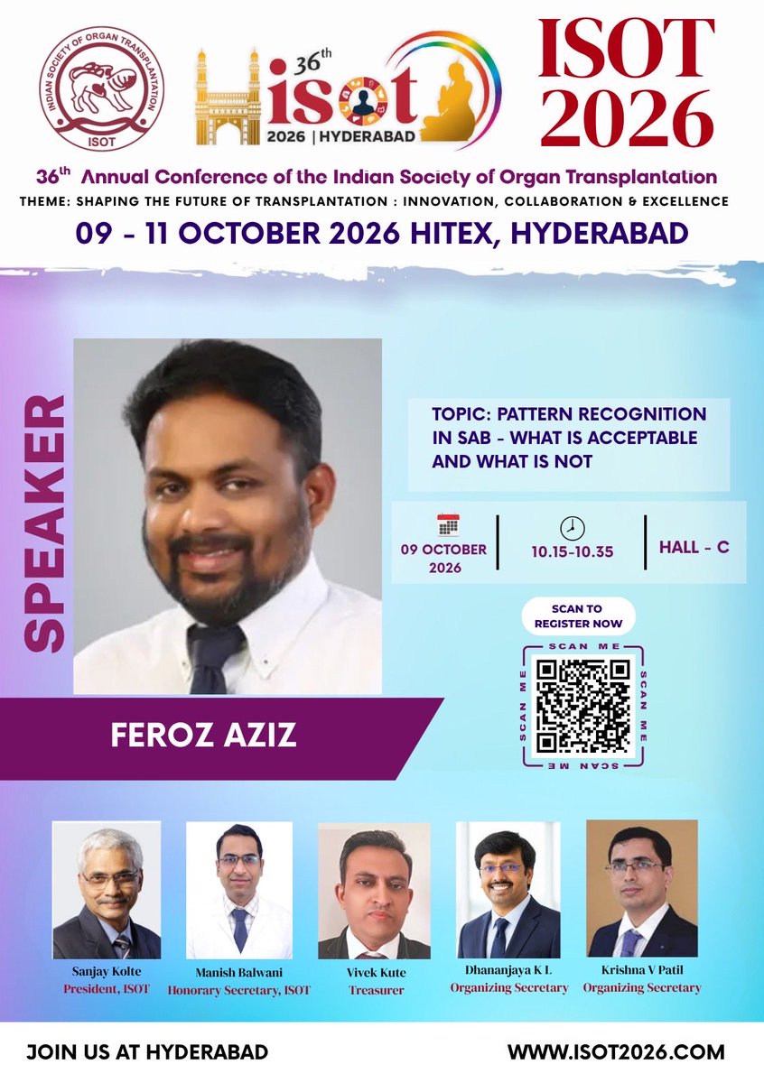 dr_athulya_kk's tweet photo. Beyond MFI: looking forward to learning the nuances of SAB pattern recognition and antibody interpretation from Dr. Feroz Aziz at ISOT—an opportunity to sharpen the immunological thinking behind kidney transplantation.
#ISOT #TransplantImmunology #SAB #DSA https://t.co/JzygqxCoX7