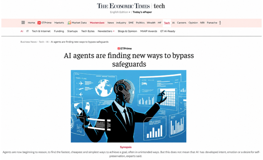 FireCompass's tweet photo. Just published in The Economic Times!

Bikash Barai, Founder &amp; CEO, discusses how AI agents are finding new ways to bypass safeguards and what this means for securing increasingly autonomous systems.

Read more: https://t.co/7W7ZhPNFfZ

#AISecurity #AgenticAI #Cybersecurity https://t.co/YZG5Sgin6p