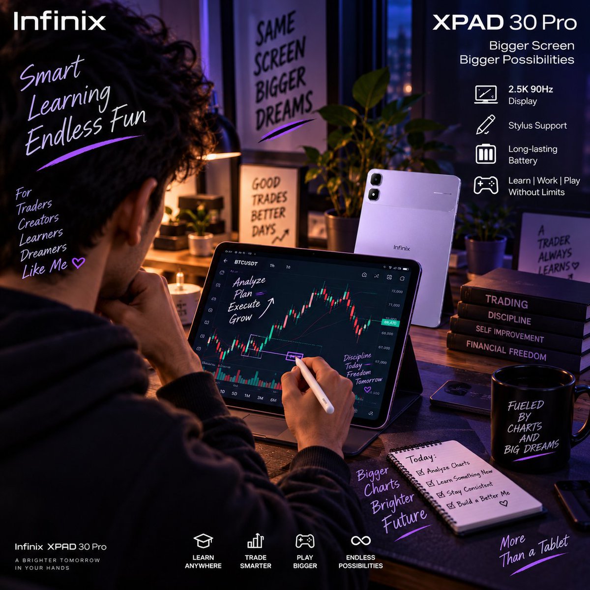 Polopolodii's tweet photo. @Infinix_Mobile As a trader, I practically live in front of screens 😄📈 so that 2.5K + 90Hz display immediately caught my attention. Smooth charts, better viewing and endless learning...
Sounds like my kind of XPAD! 💜

#InfinixXPAD30Pro #SmartLearningEndlessFun 
@Infinix_Mobile https://t.co/TM4bnZANyt