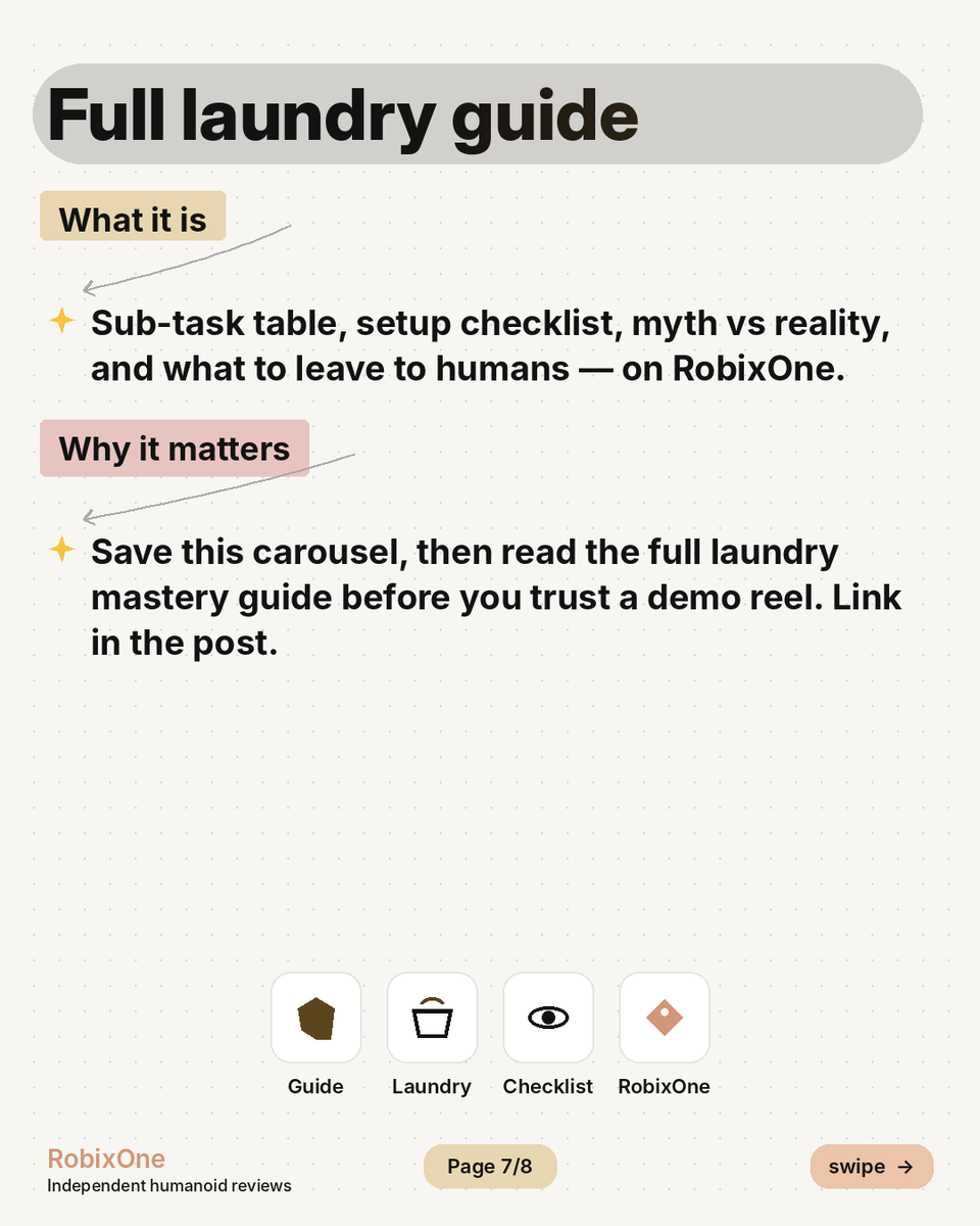 robixone's tweet photo. 2/2 Test messy: mixed load, occluded sock, fitted sheet. Time the whole loop incl. resets.

Expect ~30–50% less human effort — not 100%.

Full laundry mastery guide: https://t.co/j5qTJmFO46 https://t.co/BFoi7cFNga