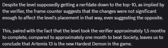 Nerthaphy's tweet photo. @RotexGMD @demonlistorg According to their own reasoning, youre just saying bullshit. Literally their whole reasoning for it is time and speculation with a frame counter? Time and frames dont indicate difficulty. The predrop is way easier than it looks because of sync. It's not top 1 bud. https://t.co/rz5GlbvGOB
