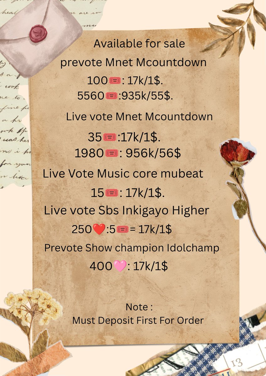 zasma251428's tweet photo. Available for sale:

😾 Mnet plus 
😾 Idolchamp 
😾 Higher
😾 Mubeat 
😾 Muniverse 
😾 Linc
😾 Bigc 

Other can reservations first.

😾 Upick = 10k💙= 17k/1$.
😾 Idoki = 1k🩷= 17k/1$.
😾 My1pick 1k🩷= 17k/1$.
😾 Coogoong 5k💙= 17k/1$.
😾 Picnic 250⭐= 17k/1$.
😾 Fandora = 2k🩷= 17k/1$.
😾 Coadeol 20🎟️= 17k/1$.
😾 Starpoll 120p= 17k/1$.
😾 Mnet plus mplepoint 1k❤️= 17k/1$.
😾 Fanplus 250🎟️= 17k/1$.

Payment: Qriss , PayPal, E-wallet Seabank.

✅Must Deposit First For Order ✅