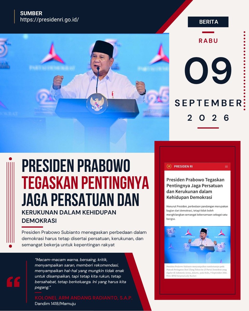 permana_uj4's tweet photo. Proklamasi 1945 merupakan wujud kebersamaan. Ketika segenap elemen bersatu, tiada hambatan yang teramat besar untuk dihadapi.
Bersatu Majukan Negeri https://t.co/1uKZ9NFngW
