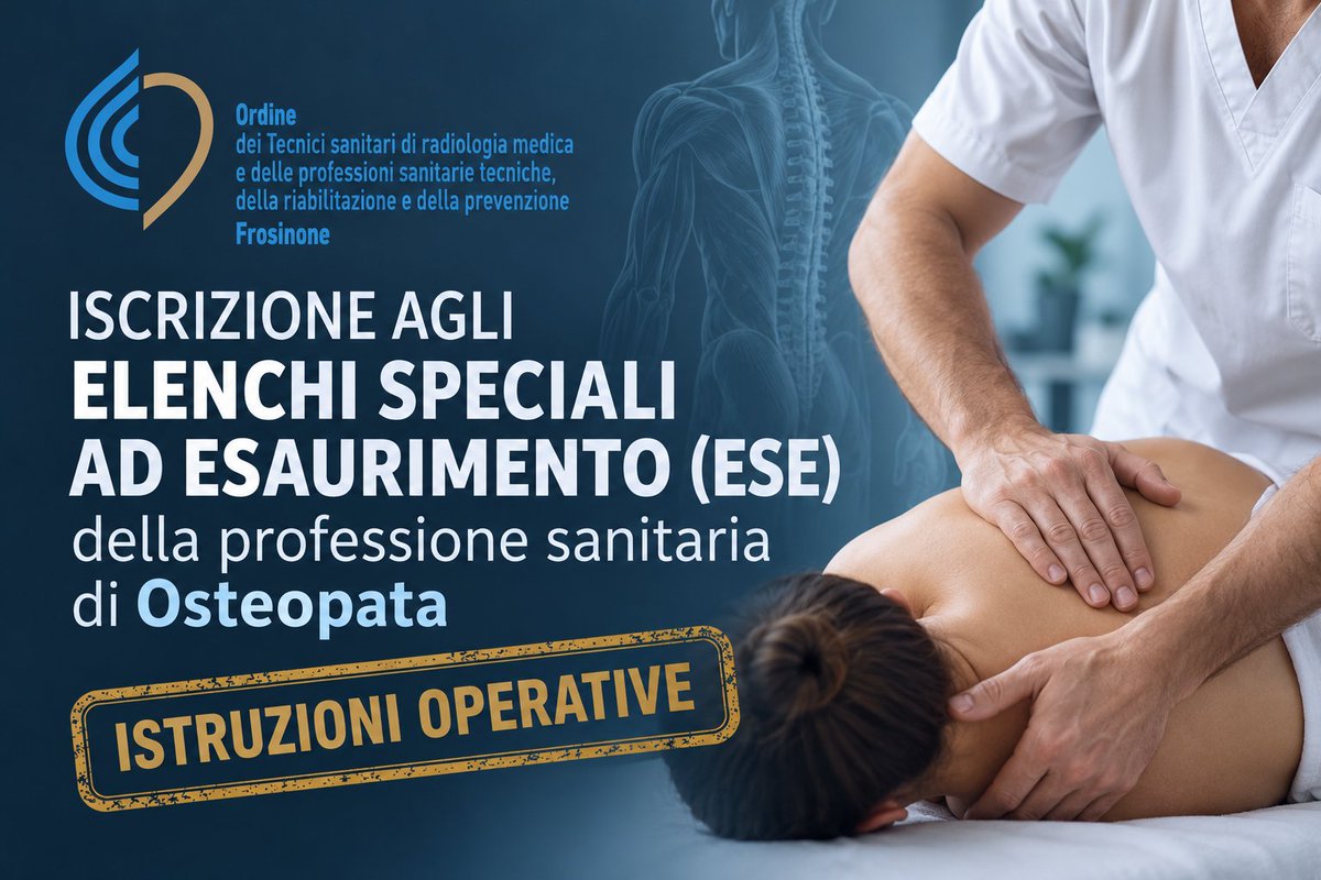 TsrmPstrp_FR's tweet photo. Osteopati: indicazioni operative per l’iscrizione agli Elenchi Speciali ad Esaurimento (ESE)
https://t.co/02QolhZ9bp https://t.co/3zFzcokpcT
