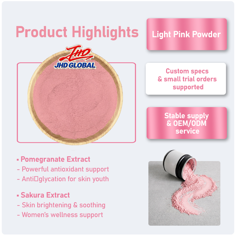 JhdGlobal's tweet photo. JHD Global | Natural Pomegranate &amp; Sakura Extracts 🌸 Pink plant extracts for female beauty &amp; anti-glycation ✅ Antioxidant | Skin brightening | Inner beauty 
✅ Custom specs | Trial orders | OEM/ODM 
For oral beauty supplements &amp; functional foods. 
DM for quote &amp; samples. https://t.co/IeZ6UEShqz
