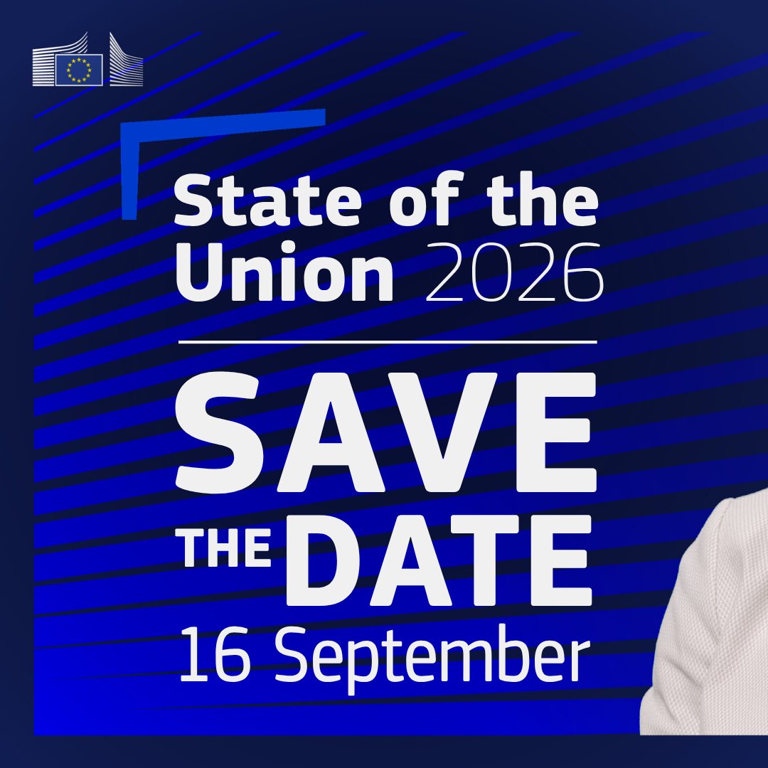 EUScienceInnov's tweet photo. 🗓️ SAVE THE DATE: 16 September 2026!  

Curious about what the EU has been up to in the past year and what’s coming next?  The State of the European Union 2026 is coming up! 

Join us as we reflect on our shared achievements and chart the path forward for Europe. https://t.co/ODu38brFdd