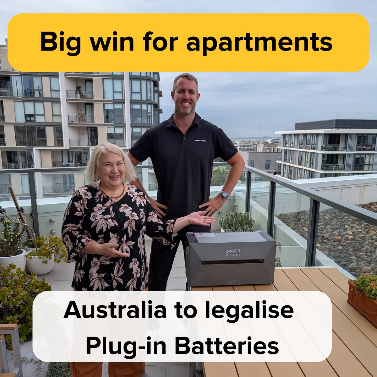 solarcitizens's tweet photo. A big win today for renters, apartment residents and low income households as Australia’s Energy Ministers commit  to make plug-in solar and batteries available to all Australians, by exploring “pathways to support their safe deployment”.  more here https://t.co/tSTAfiLJIB https://t.co/MGsDgKeeFl