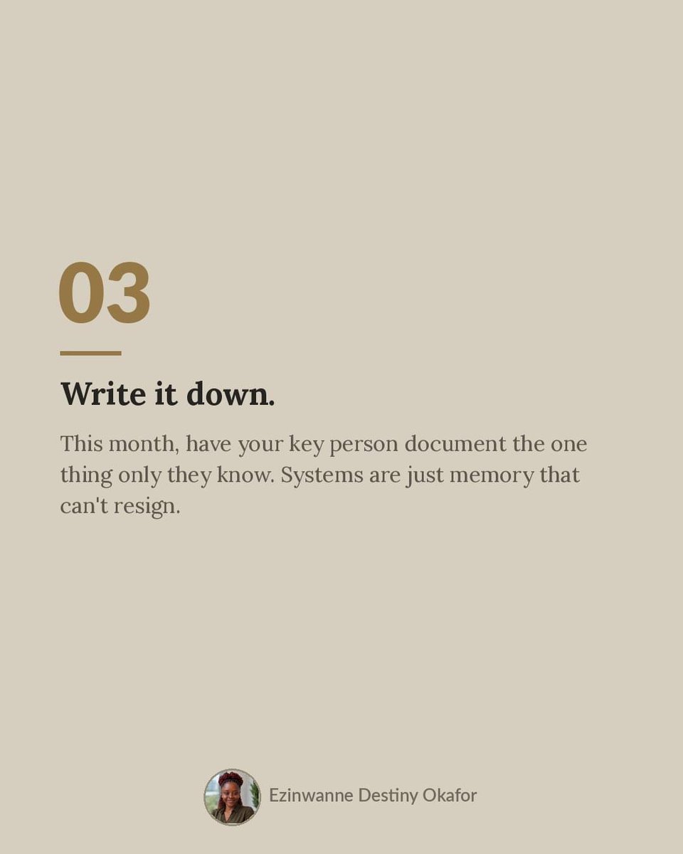Cassy_Blakes's tweet photo. This month, have your key person write down the one thing only they know how to do.

#operationsmanagement 
#strategymanagement 
#operationsandstrategy https://t.co/PkTsmyc0AP