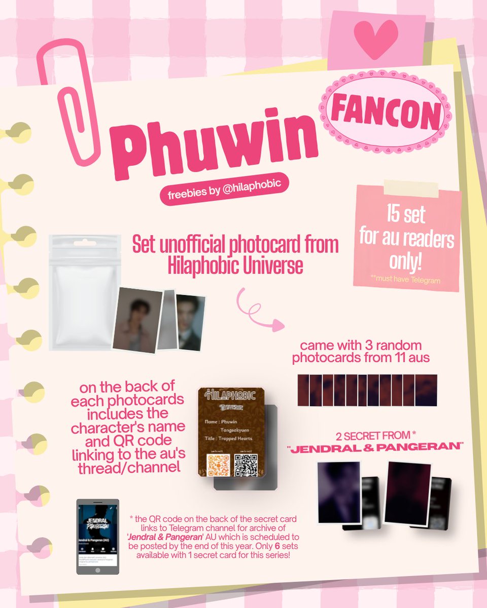 hilaphobic's tweet photo. 🪄 Freebies for Phuwin 1st Fancon in Indonesia 🎀
by @hilaphobic

🗓️ : 3-10-2026
🗺️ : Balai Kartini 

rules : 
- suka baca au di twitter &amp; telegram
- punya aplikasi telegram 

limited 15 pcs only. 
#2026Phuwin1stFanconinIndonesia https://t.co/ZxtIBpWQkK
