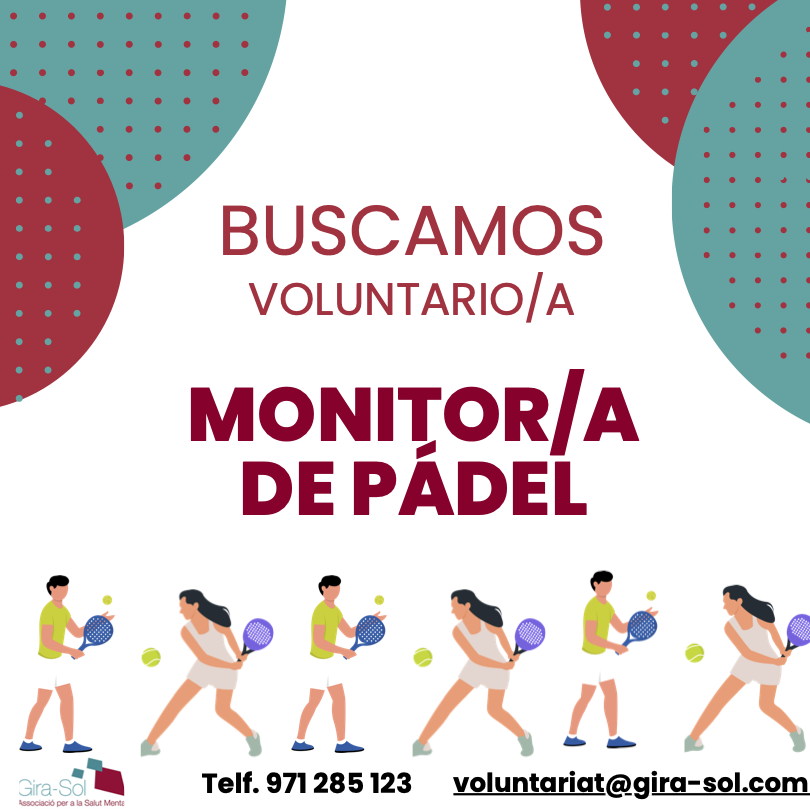 GIRASOLSalutMen's tweet photo. 🎾 Cercam voluntari/ària per jugar a pàdel!

Si t’agrada el pàdel i vols compartir el teu temps, t’estam cercant!

📅 Dimecres, de 16 a 17 h
📍 DUIN Portixol
📩 voluntariat@gira-sol.com
📞 971 285 123

Ens ajudes a fer-ne difusió? 🙌 https://t.co/Ju3it9mhVd