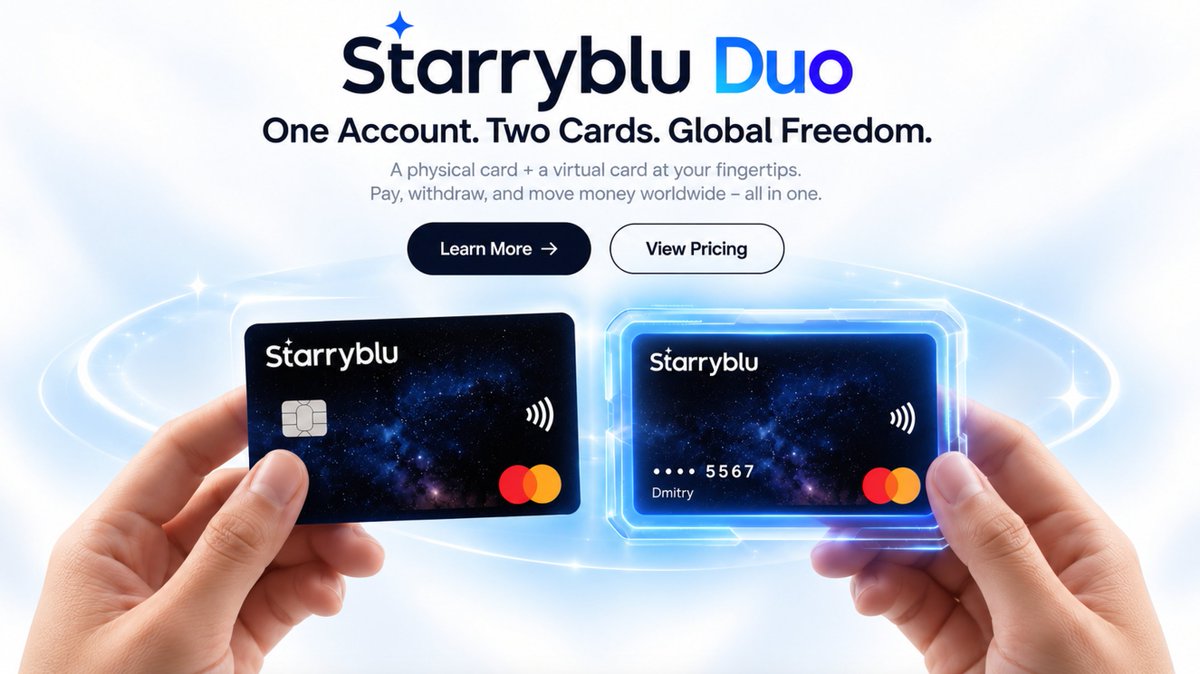 Starryblu_'s tweet photo. Get it free. Pay in full. Either way, it's yours.
Two ways to unlock Starryblu Duo.

#Starryblu #StarrybluCard #Globalpayments #Duo #Fintech https://t.co/9XFF7J69On