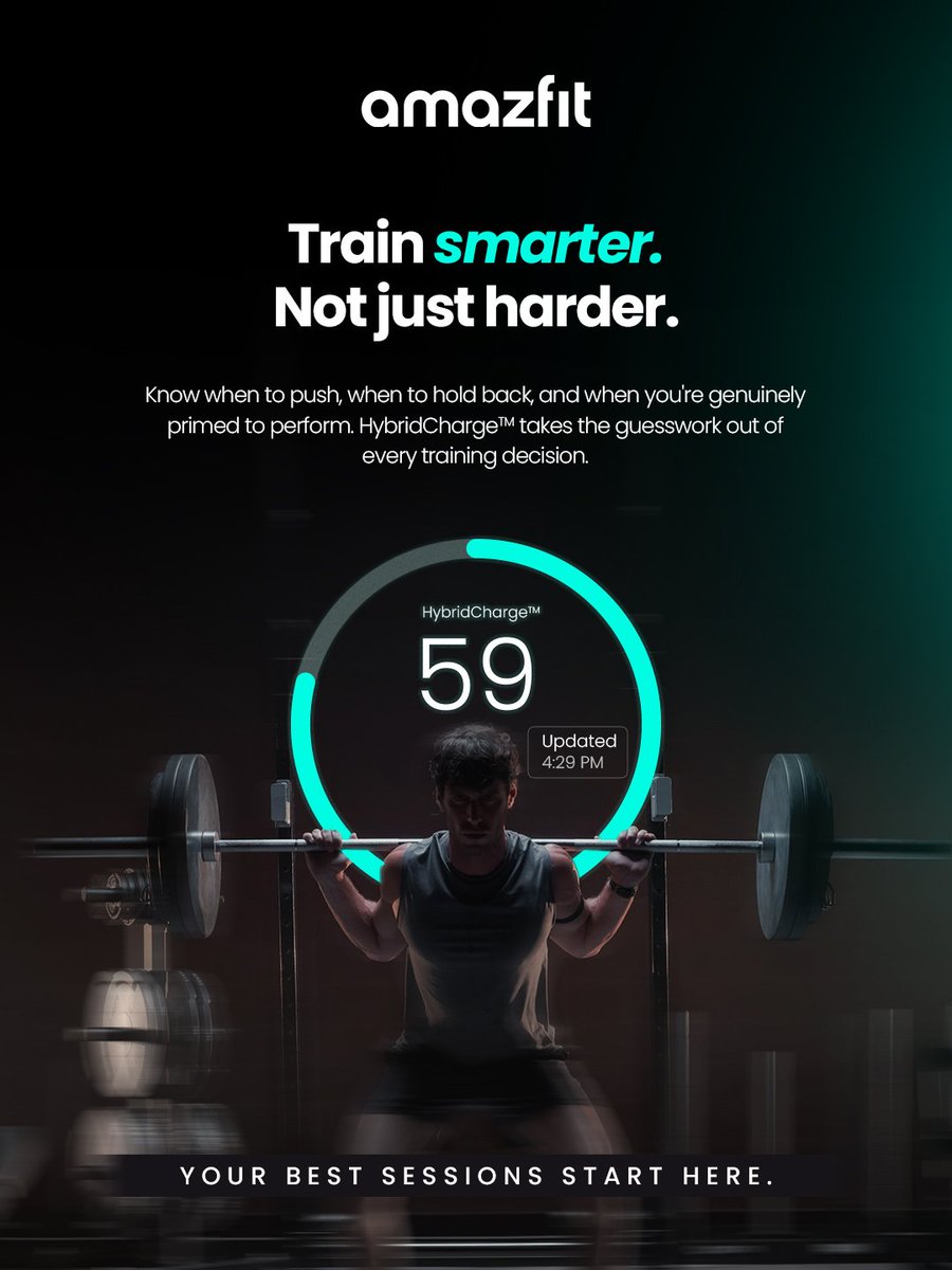AmazfitIN's tweet photo. Your best performance starts with knowing your body better.
Amazfit HybridCharge™ combines recovery, training load, life stress, and effort to help you understand when to push and when to recover. https://t.co/X9sQeAJkuS