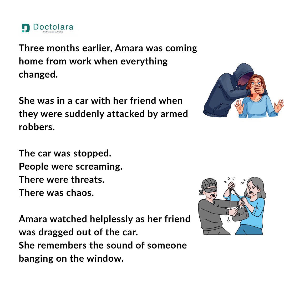 doctolara's tweet photo. A story of PTSD… But what happened to Amara? What did Amara do? 
What would you do?

#doctolara #PTSD #mentalhealthawareness #corporatehealth #gethelp https://t.co/uDEiUiNLM8