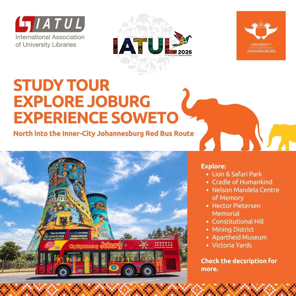 IATULorg's tweet photo. Coming to #IATUL2026? Make time to see Johannesburg. The Red Bus Study Tour heads through the city to Soweto, passing some of its best-known cultural and historic sites before lunch on Vilakazi Street.
More details: https://t.co/XHA8u8Rvcx
#StudyTour #Johannesburg #Soweto https://t.co/tC558nsbxs
