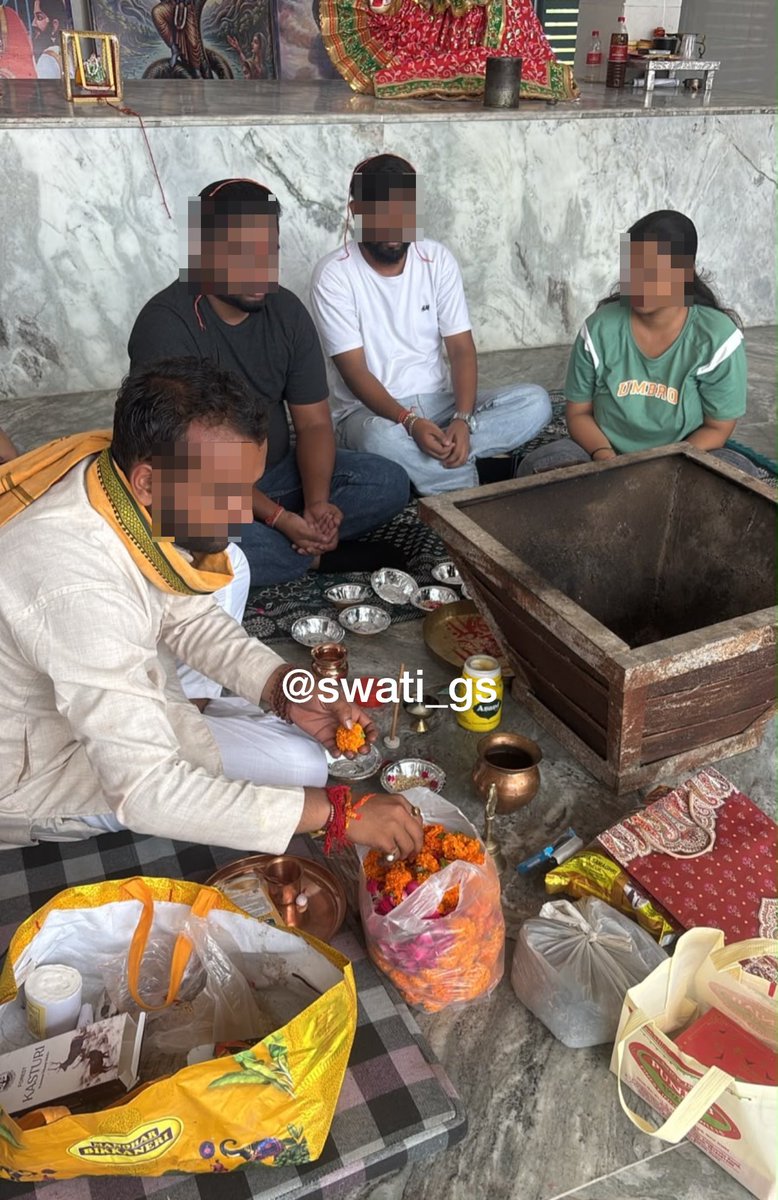 swati_gs's tweet photo. Right now as I write this, three siblings - two brothers and a sister - are formally and ritually embracing Vedic Sanatana dharma in Delhi

Born of a Hindu mother and a Muslim father, the siblings have taken the step just weeks after death of their father 

They told me their mother never followed Islam in practice despite nikah and it was she who encouraged them to get a formal shuddhi and name change done

Kudos to @RealAzadVinod bhaiya who executed this on bhoomi

Welcome all to Vedic Sanatana dharma

One of the brothers is married. That will be something to handle, which we are prepared to do 

@SanjeevSanskrit 
@RashtraJyoti