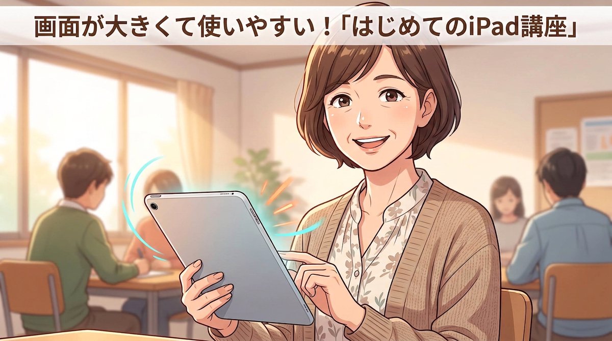 kurashikipc's tweet photo. 「画面が大きくて使いやすい！」と人気の「はじめてのiPad講座」📱基本のタッチ操作からインターネット検索、アプリのダウンロードや活用法まで丁寧に解説します！動画鑑賞や趣味の幅を広げたい方にぴったり。初心者の方も安心してご参加ください✨ #倉敷 #パソコン教室 #iPad https://t.co/Qx8jQHABFs