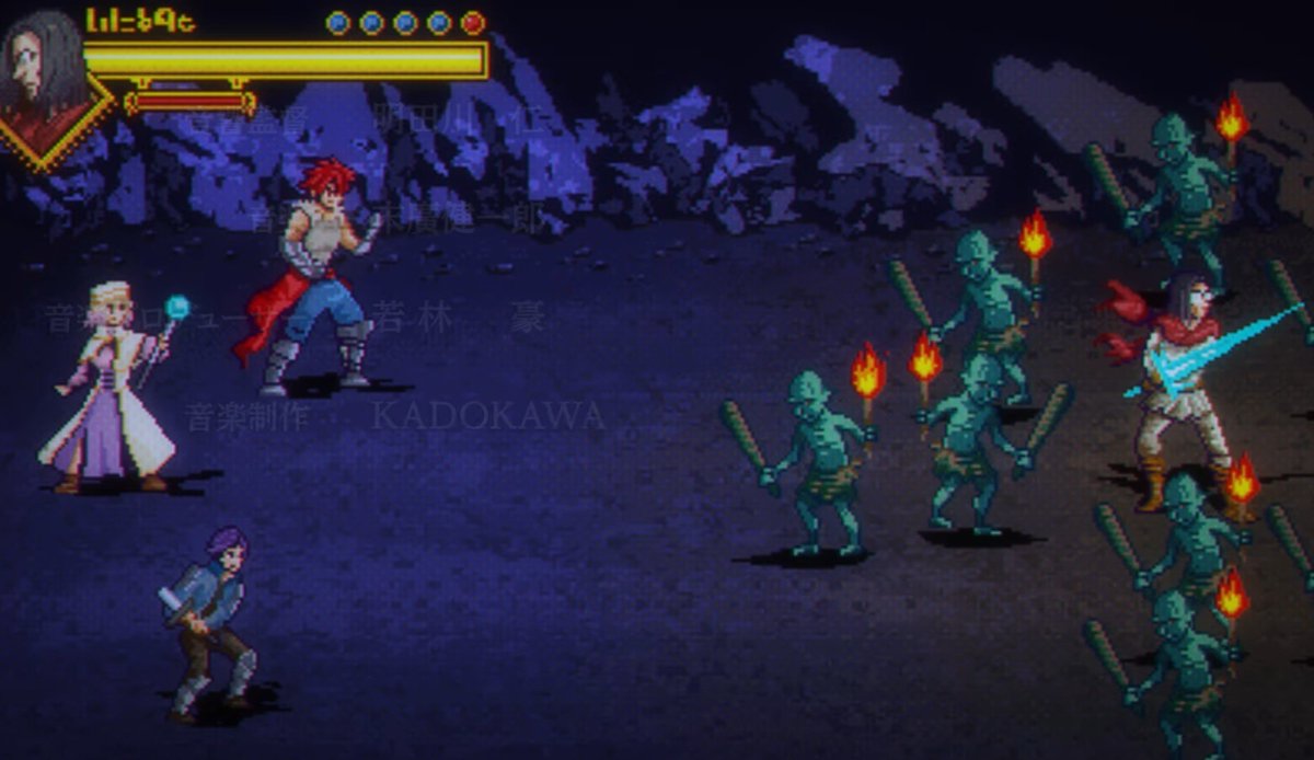 404_nox_found's tweet photo. オウガニキがツクールでゲームを作るとなると、OP前のロゴ出る画面がこうで...イベントシーンはこうで...戦闘画面はこう！ https://t.co/kKmCJYszL2