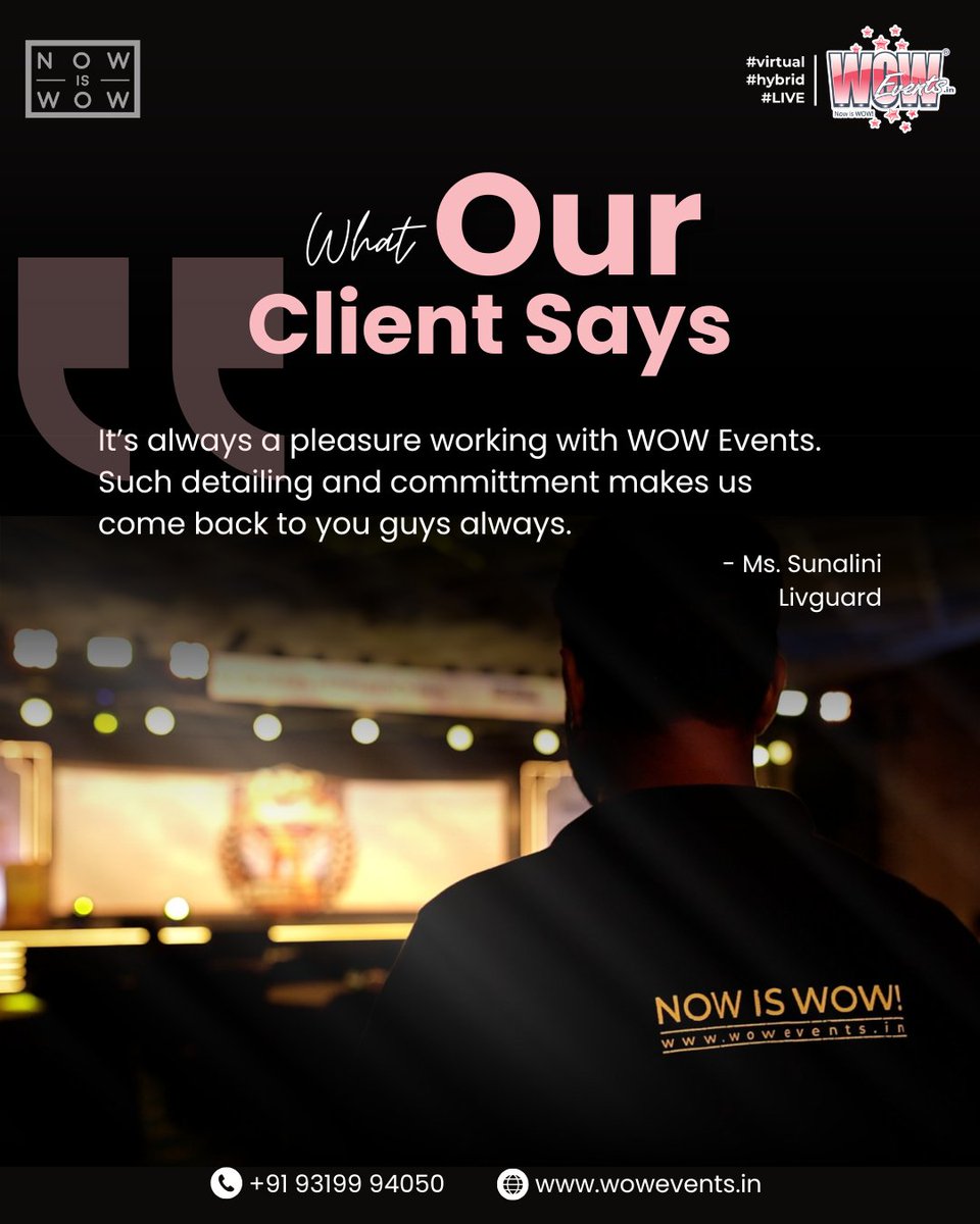 WOWEvents's tweet photo. Nothing means more than a client coming back to you.

Thank you, Ms. Sunalini &amp; Livguard, for trusting WOW Events time and again.

Planning your next corporate event? Let’s make it WOW.

📞 +91 93199 94050
🌐 https://t.co/kC9e5FRq6z

#WOWEvents #CorporateEvents https://t.co/KyDvPTv1Gt