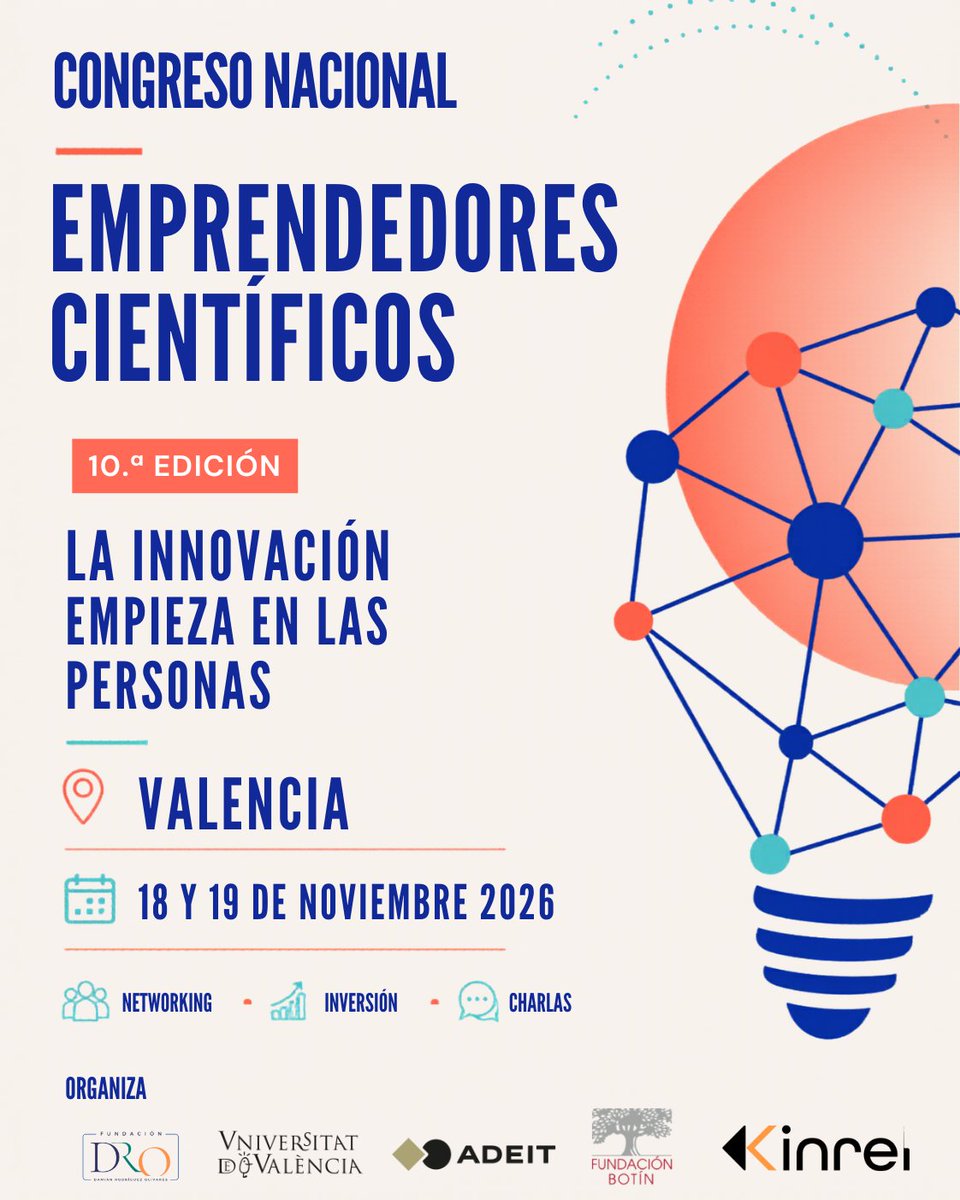 CIBER_ISCIII's tweet photo. 📣X CONGRESO NACIONAL  DE  EMPRENDEDORES  CIENTÍFICOS

Mayor punto de encuentro de científicos emprendedores, inversores, Start-ups y su ecosistema de innovación 🔝

🗓️18 y 19 de noviembre 
📍Valencia

👉Toda la info: https://t.co/E7EYf5GtwN https://t.co/cKaOzA7673
