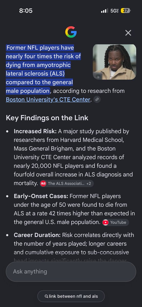 ChadCh4ddington's tweet photo. @stroup_josh @Charlie_Ruby1 @chillrobp42 @titandave13 @ChrisJohnson28 Have you bothered to look up the number of ALS cases in NFL players? Clearly not https://t.co/DLDCJCz5gV