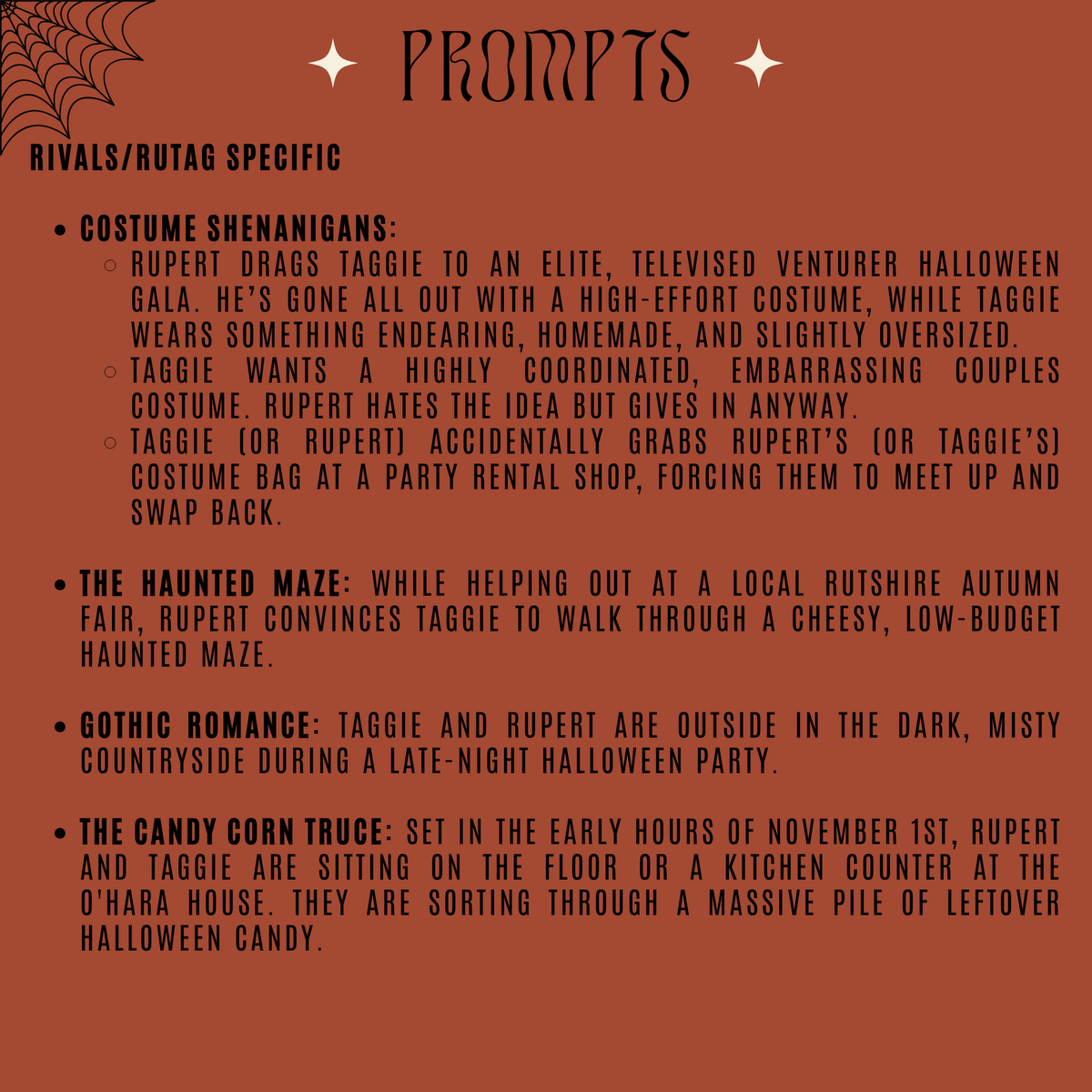 rutagforever's tweet photo. Hellooooo, #Rivals / #rutag fandom!!! We'd like to announce our 🎃 Halloween event  for writers &amp; artists! All info is on the cards attached. You can use these prompts for inspo, or apply to the server to fully participate. HAPPY 2 MONTHS UNTIL S2 PART 2!!! 🤸‍♀️🤸‍♀️🤸‍♀️ https://t.co/WF4bOFrHTy