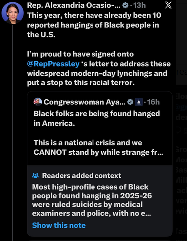 SaltyGoat17's tweet photo. AOC knows damn well these were suicides!!

This passive-aggressive BULLSHlT is how they sew division in this country

You DON'T hate these people enough!!! https://t.co/QmbzdDlhkW