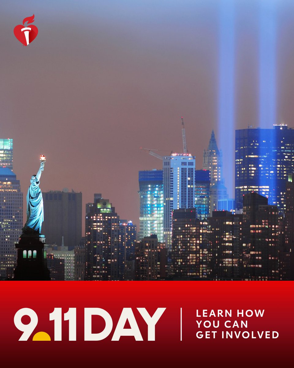 AmericanHeartFL's tweet photo. This September, let’s turn remembrance into action. In honor of 9/11, participate in an act of service, support a local cause or help spread lifesaving knowledge. Find service ideas, resources and ways to participate at https://t.co/JjT3BGKdGg. https://t.co/Ed9pJuyuDy