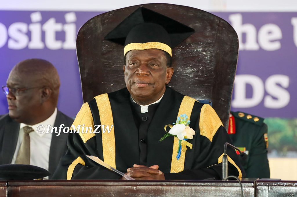 bigpipo08kz's tweet photo. A moment of pride and celebration as His Excellency President Dr. Emmerson Mnangagwa arrives at Bindura University of Science Education for its 25th Graduation Ceremony, championing innovation, skills and national development through #Education5Point0 #Vision2030 #VakaZim https://t.co/4nQx5NxZoQ