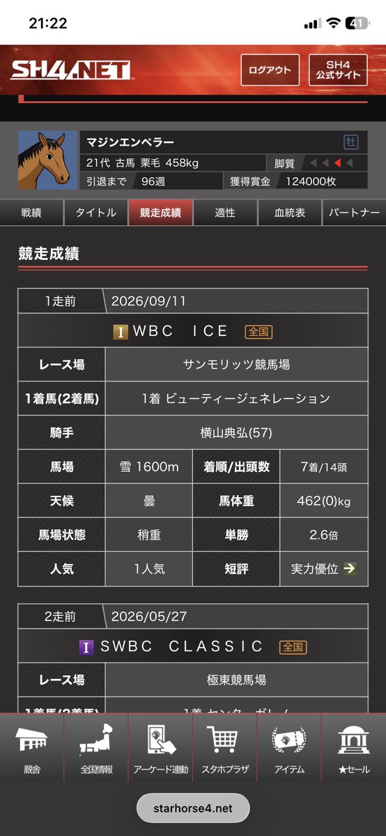 SuperRobotWarsF's tweet photo. 今日のスタホ🐴
メインの発動馬を走らせてきました。
前回WBC3着→香港V6着→アルクォズS2着→ドバイSC2着と成績ふるわず😨
残り5〜6戦でなんとか80万行きたいところ。
待機してたSWBC2着馬は、まさかの8着で次走は凱旋門かドバイWCを目指します。

明日も行くけど土曜日だし並走作る💪🏻 https://t.co/XouAaeDJA5
