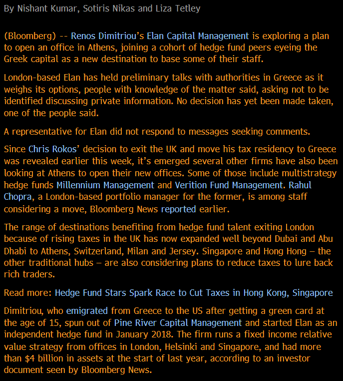nishantkumar07's tweet photo. And Another One: Dimitriou’s Elan Joins Hedge Funds Mulling an Office in Greece https://t.co/T77eSuE0ke