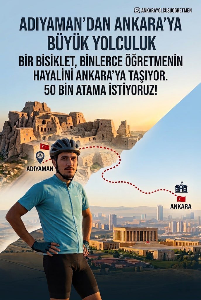 Songultnrkl's tweet photo. Yolumuz Ankara, talebimiz 50 bin atama, umudumuz öğretmenlik. #Bisikletle50Bin https://t.co/BpsGnwY8sN