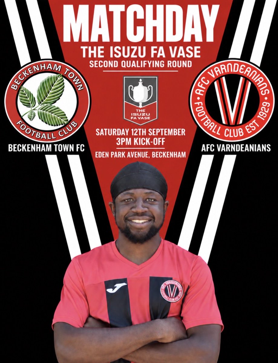 AFCVarndean's tweet photo. On the road in the FA Vase 🏆 

This Saturday we head to @beckenhamtownfc for the FA Vase 2nd Qualifying round. KO 3 PM

COYVS 🔴⚫️ https://t.co/0ayAc1RSM3
