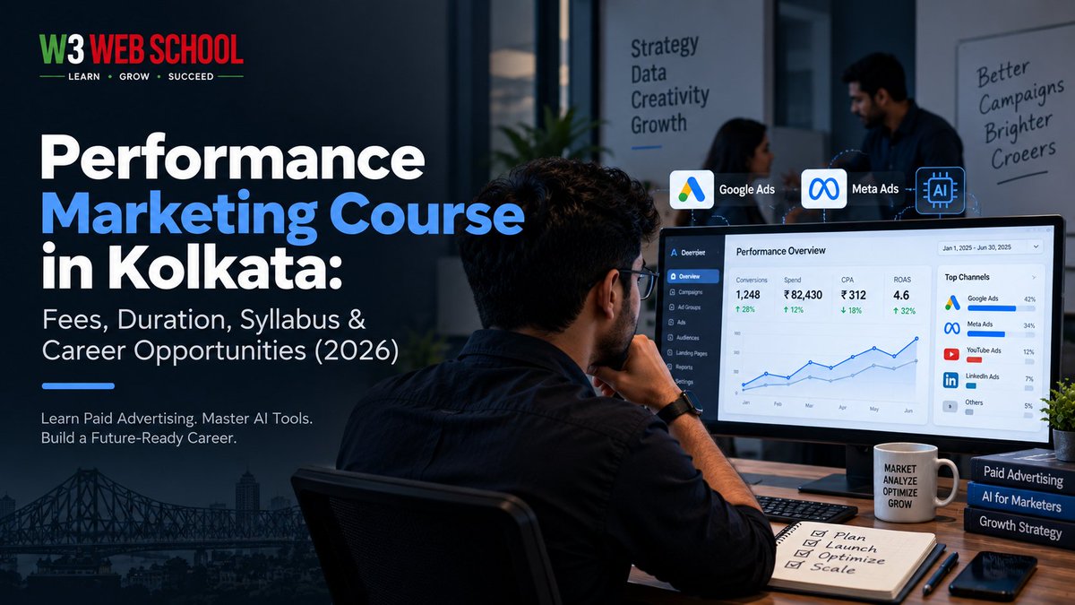 W3WebSchool_'s tweet photo. Thinking about a Performance Marketing career in 2026?

Before choosing a course, compare the fees, duration, syllabus, practical projects, tools and career support.

We’ve covered everything in our latest guide 👇 https://t.co/u4HKDROfSu https://t.co/Hu2qPwh62z