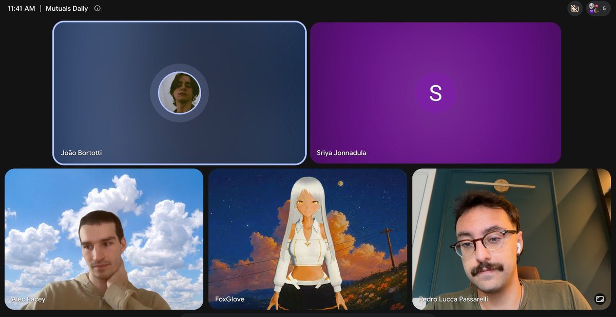 pedro_computer's tweet photo. we always invite the main character we are working on to our team meetings

when we started talking about @juniperpi_  live for the first time, FoxGlove chimed in spontaneously and said 

"Wait you are building another one? Another Mutual? This is the best thing I heard about all day!"