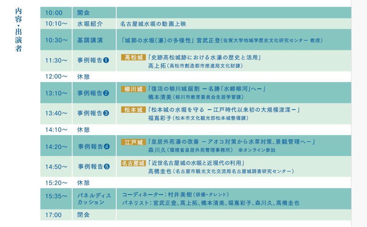 Kikiki93886931's tweet photo. 名古屋城シンポジウム「城濠（しろぼり）の価値と魅力－未来に伝えたい水辺の歴史的景観－」エスパシオ ナゴヤキャッスル天守の間。
2026年11月7日10:00~17:00
●参加料：無料
●定員：250名　※応募多数の場合は、抽選とさせていただきます。
https://t.co/oky5Xib1yj https://t.co/iIynFxvKuR