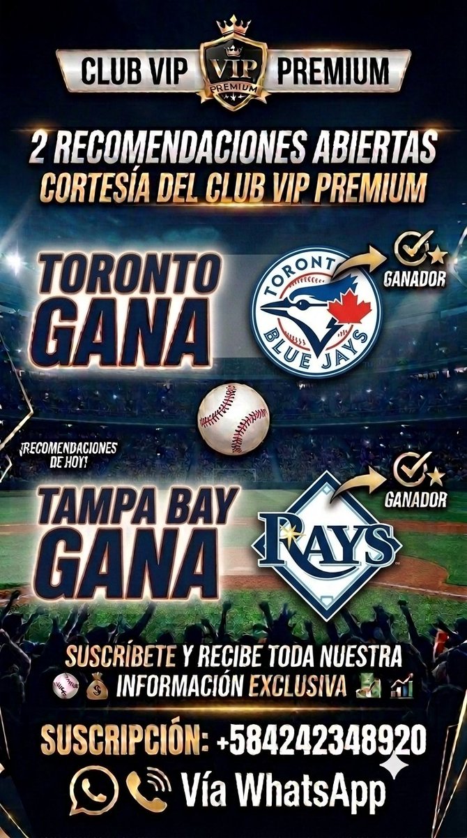 DUMONT81's tweet photo. Voy a dejar 2 Regalos que me gustan para hoy en la MLB ⚾ para todos mis seguidores 💪😎 

⚾ Toronto Gana 
⚾ Tampa Bay Gana 

Si quieres saber el resto de mi información suscríbete a +584242348920 📱

#Deportes #parley #clubvippremium #asesoria #mlb #directas #morochas https://t.co/cCFJsQkA4O