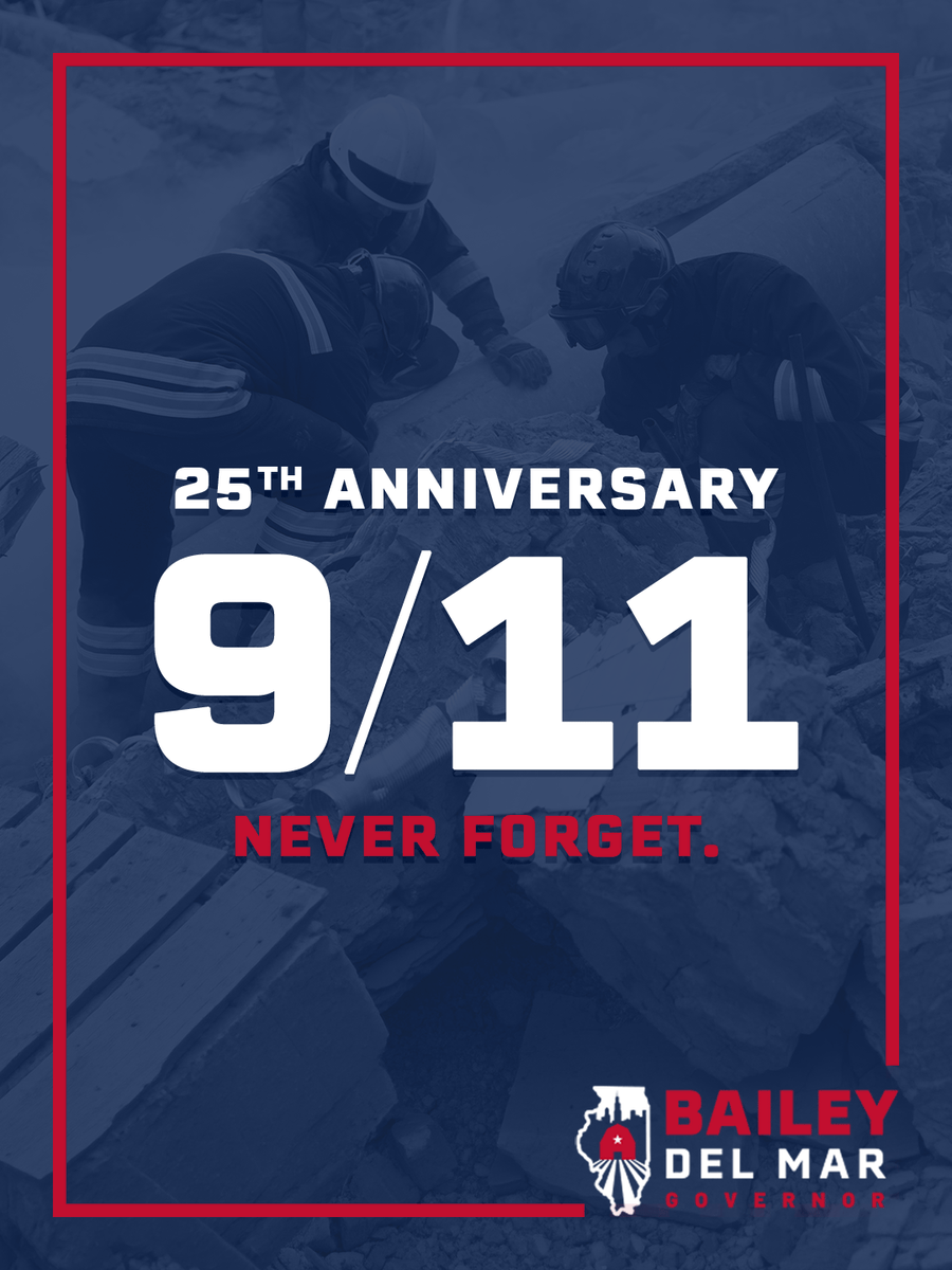 DarrenBaileyIL's tweet photo. Twenty-five years ago, terrorists murdered 2,977 innocent people believing they could bring America to its knees.

They didn't understand this country.

They didn't know the 343 firefighters who climbed into those towers carrying more than 60 pounds of gear up stairwells they knew they might never come back down. They didn't know the police officers, EMTs, and first responders who ran toward danger without hesitation. They didn't know the men and women aboard Flight 93, who charged the cockpit knowing exactly what it might cost them.

And they didn't know the American people.

We buried our dead, comforted our neighbors, filled churches, flew our flags, and stood shoulder to shoulder. And when the time came, we stood back up because that's what Americans do.

We will never forget.