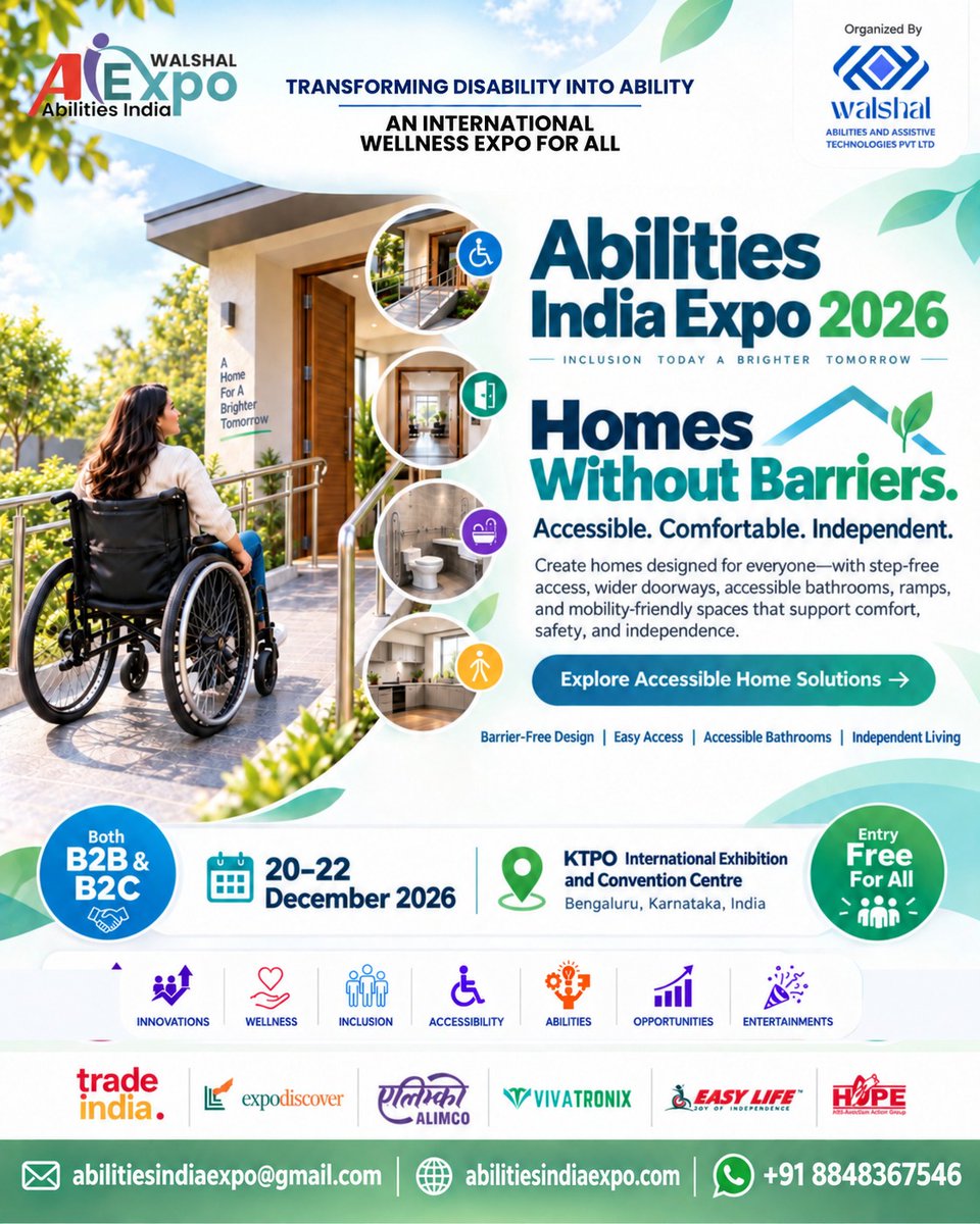 AbilitiesIndia's tweet photo. 🏡 Homes Without Barriers.
Creating accessible homes that offer comfort, safety, mobility, and independent living for everyone. 💙
Discover inclusive solutions at Abilities India Expo 2026.

#AbilitiesIndiaExpo2026 #AccessibleHomes #InclusiveDesign #Accessibility #BarrierFree https://t.co/3d8cNDuBkR